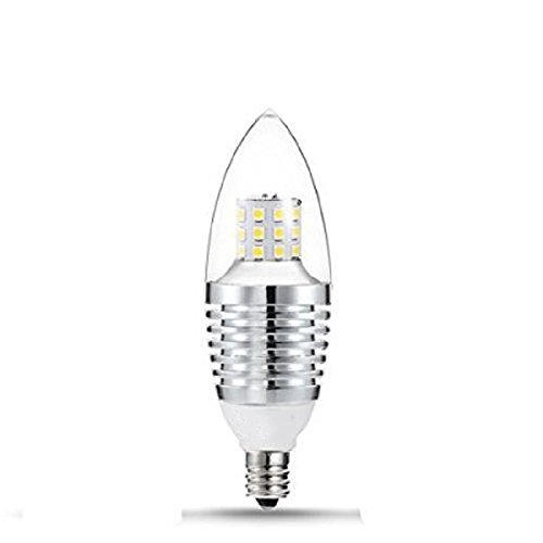 Zehui 7W Warm White LED Candle Bulb 110V 650 Lumens LED Bulb Lights Non-dimmable Torpedo Shape Thread Sliver LED E12 Candelabra Base Bulb Daylight 6000-6500K