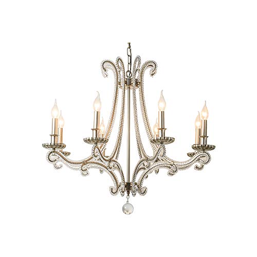 Starry Lighting SL-629368-Light Vintage Candle ChandelierLuxury Romantic Metal Chandelier with Clear Crystal Beads8 Scrolled Candle LightsBulb Included