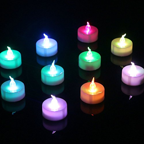 Homemory Flameless Color Changing LED Tea Lights Battery Operate Small Colorful Tealights Pack of 12 Flickering Electric Candles for Celebrate