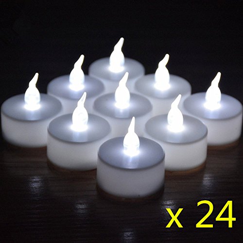 Jofan 24pcs Cool White Non-flickering Battery Operated LED Tea Lights Flameless Candles Wedding Holiday Party Light