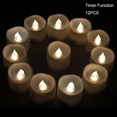 XABL Christmas Halloween Lights Battery LED Candles with Timer Automatic Candles- 12 Small Flickering Flameless Tealight with Timer 6 Hours on and 18 Hours Off Dia 14x16 Height Electric Candles Votive Candles Centerpieces Wedding Decoration Ch
