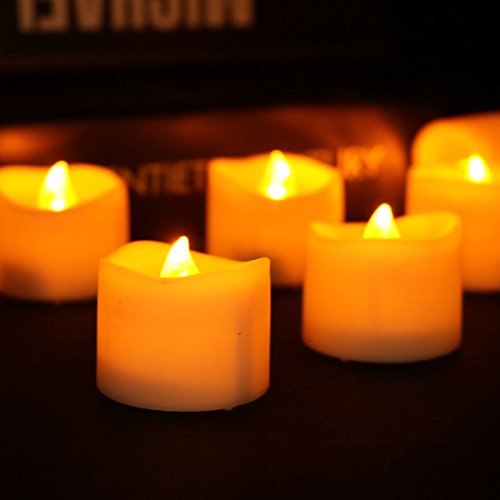 Youngerbaby 24pcs Amber Yellow Flickering Tea light Candles With Timer - 6 hrs On 18 hrs Off - Battery Operated LED Flameless Tealight For WeddingParty Indoor Decoration
