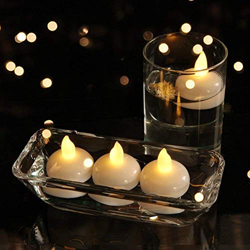 24 Pack Novelty Candles Waterproof Flameless Floating Tealights Battery Operated Floating LED Tea Lights Candles Flickering Yellow - Wedding Party Centerpiece Pool SPA