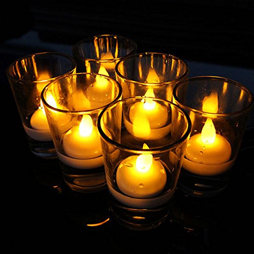 24 pcs LED Floating Flameless Flickering Candles Yellow Smokeless Waterproof Flameless Candles Light for Wedding Holiday Christmas Xmas Party Decoration