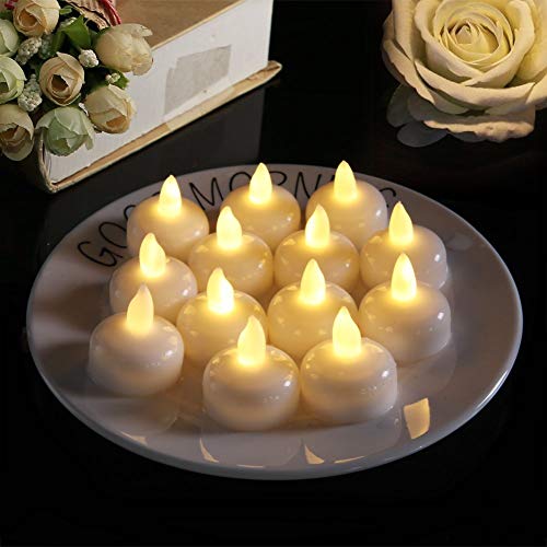 AESTHING 12 Pack Waterproof Flameless Floating Tealights Battery Flickering LED Tea Lights Floating Candle for Wedding Party Centerpiece Pool and SPA White