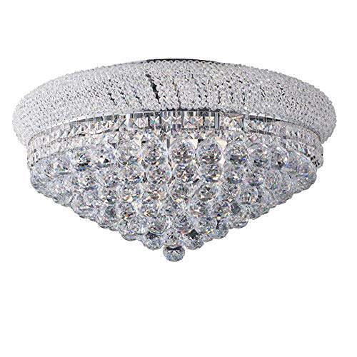 Bagood Modern K9 Really Crystal Raindrop Chandelier Lighting Dimmable LED Flush Mount Round Ceiling Light Fixture Pendant Lamp for Dining Room Bedroom E12 LED Bulbs Required