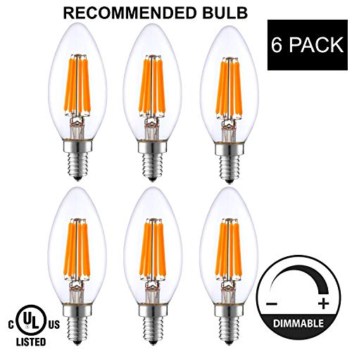 Light Accents Indoor Outdoor Dimmable LED Filament Light Bulb 6W 40W Equivalent 600 lumens 2700K Warm White Omnidirectional Candelabra Base E12 UL-Listed