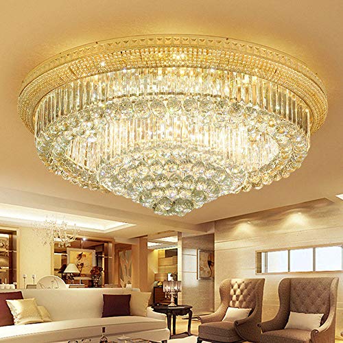 WEERUN 3 Brightness Crystal Gold Stainless Steel Chandelier Ceiling Lights Fixtures Pendant Lamps Light Lighting With E12 LED Bulbs Remote Control D32