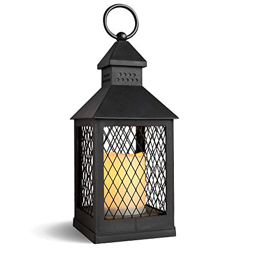 DRomance Decorative Candle Lantern with 6 Hour Timer Battery Operated Flameless Flickering Candles 3-Way Switch Heat Resistant Hanging LED Pillar Candle Lantern Indoor DecorBlack 4x4x11