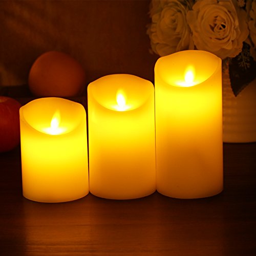 Flameless Candle Set of 3 Decorative Battery Operated Unscented Real Wax LED Candles with Flickering Moving Wick Melted Inclined Edge