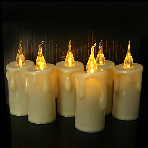 Flickering Taper Flameless Candles LifeGenius 6pcs Yellow Flashing Battery Operated Decorative Tapers LED Candle Lights For Holiday birthday Party Decoration
