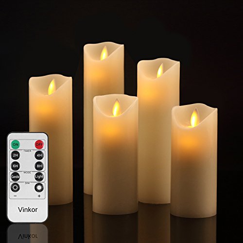 Vinkor Flameless Candles Battery Operated Candles Set Decorative Flameless Candles 4 5 6 7 8 Classic Real Wax Pillar with Moving LED Flame 10-Key Remote Control 2468 Hours Timer