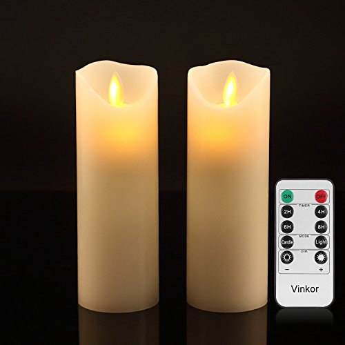 Vinkor Flameless Candles Flickering Flameless Candles Set of 2 Decorative Flameless Candles 6 Classic Real Wax Pillar with Moving LED Flame 10-Key Remote Control 2468 Hours Timer Ivory