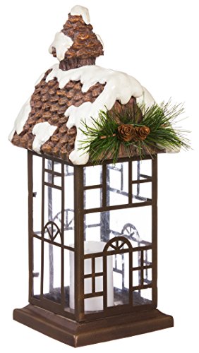 Evergreen Snowy Cottage LED Candle Lantern