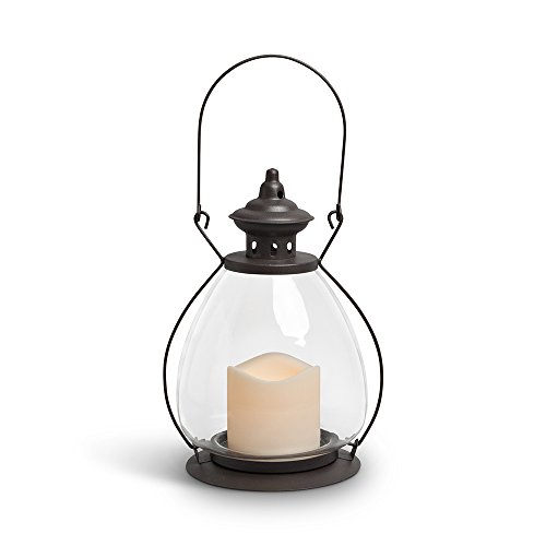 Gerson Everlasting Glow 42465 Battery Operated Metal And Glass School House Lantern With 3 By 3&quot Led Resin Candle