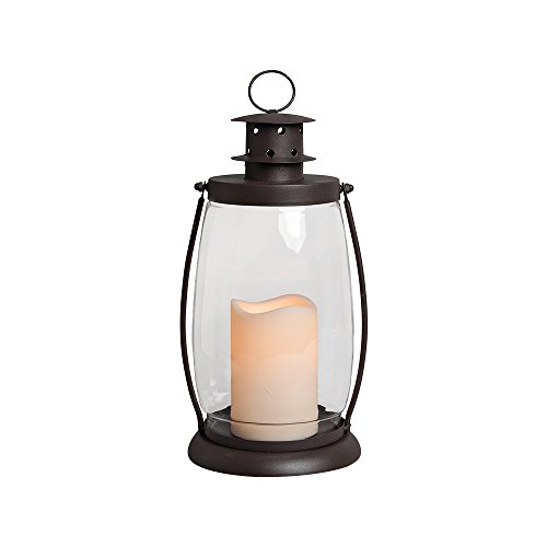 Gerson Everlasting Glow 42466 Battery Operated Metal and Glass Lantern with 3 by 45 Flameless LED Resin Candle 63 by 12 Rustic Brown
