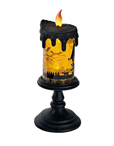 Lightahead Led Flameless Candle With Moving Patterns Halloween Led Lights Lantern Black Base With Orange Water