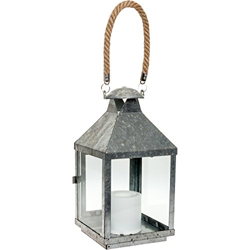 Paradise Gl28672mgv Galvanized Metal Led Flameless Candle Lantern W Rope Handle