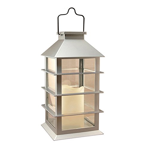 Silver Plastic Solar Powered LED Candle Lantern 94101