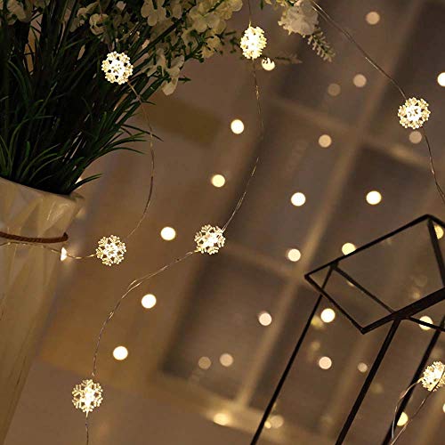 Emptystar Wrought Snowflake Lights LED Light Copper Wire Lights Battery Operated Decorative Lights for Christmas Celebration Light Sea Layout Road Venue Lighting Layout Button Battery 2m