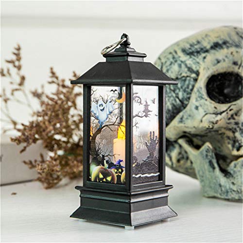 Portable Halloween Candle Lanterns Multi Halloween Element Design LED Tea Light Candles Battery Operated Decorative Lights for Halloween Party Decor Indoor