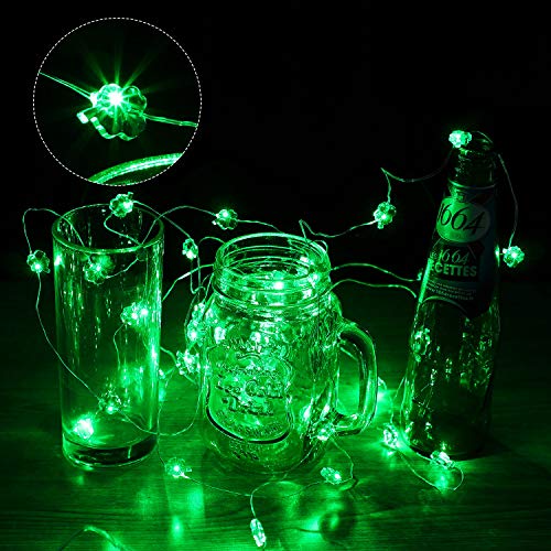 St Patricks Day Shamrocks String Light 40 LEDs 131 Feet Four-Leaf Clover Fairy Light Copper Wire Battery Operated Decorative Light for Spring Wedding Birthday Patio DIY Home Parties Decorations