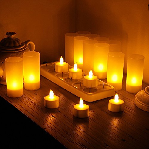 Led Flameless Tealight, Megadream Rechargeable Portable 12 Tea Light Candles With Flickering Amber Led Holders