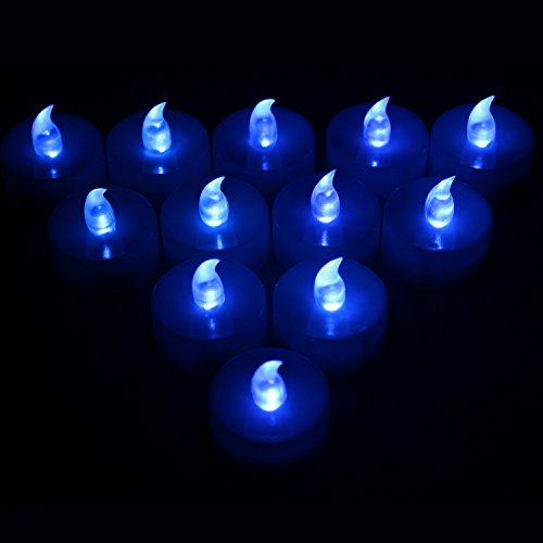 Tbw Flameless Tea Lights Votive Candles - Blue Flickering Tealight Led Candles Battery Powered Led Lights