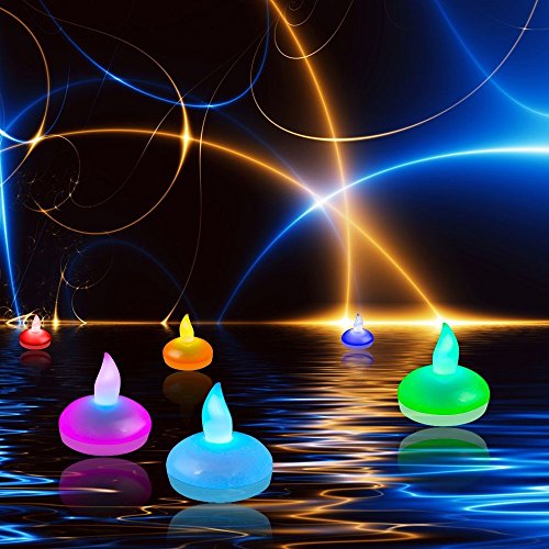 Echoacc Set Of 12 Floating Flameless Led Candles Colour Changing Mood Tea Lights Waterproof Wedding Holiday Christmas