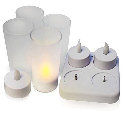 Set of 4 Flickering LED Flameless Candles-Rechargeable LED Tealight Candles for Christmas Wedding Party and Events Atmosphere 3000K Warm White