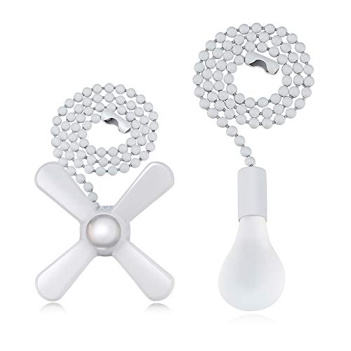 Ceiling Fan Pull Chain Extender 2pcs 12-inch Beaded Extension Chains with Decorative Light Bulb and Fan Cord White