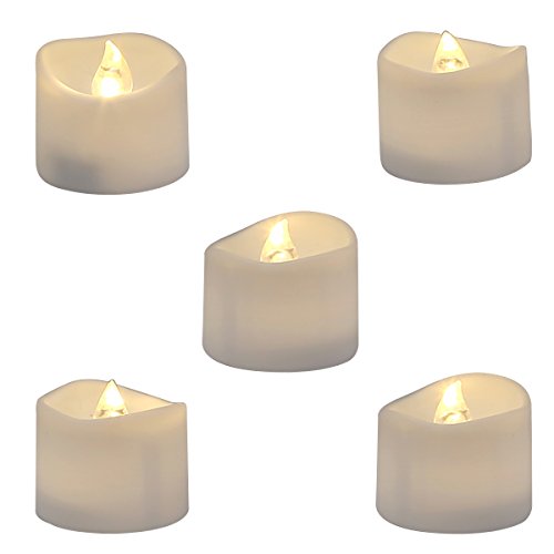 Homemory Realistic and Bright Flickering Bulb Battery Operated Flameless LED Tea Light for Seasonal Festival Celebration Pack of 12 Electric Fake Candle in Warm White and Wave Open