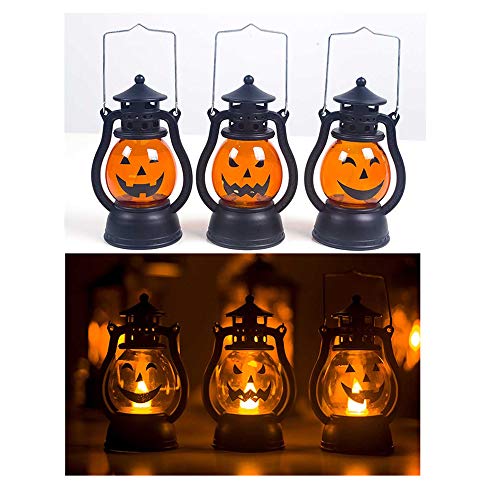 77JOK 2019 Halloween Lantern - Light for Child Decoration Lanterns Retro Lantern Pumpkin Outdoor Hanging Lights LED Lantern Battery Operated Halloween Party for Garden Patio and Yard Bar Lantern B