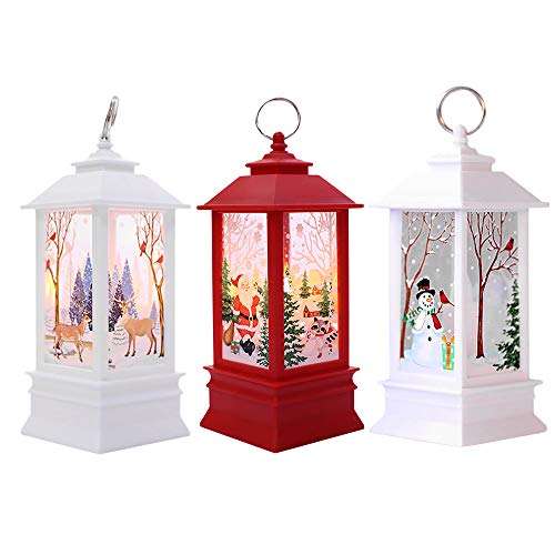 Christmas Rustic Lantern Build-in LED Flameless Candles Battery Operated Lanterns Christmas Rustic Candle Lanterns for Indoor Outdoor Use 3 Pcsmulticolor