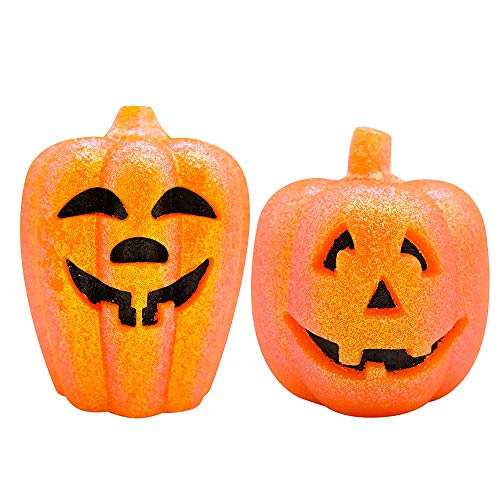 ED express 2pcs LED Flameless Flickering Hallowen Pumpkin Candles with 6 Hour Timer Battery Operated Lantern Home Decoration Real Wax Candles