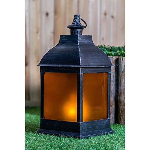 Hi-Line Gifts 20 Black and Silver Battery Operated LED Flame Lantern