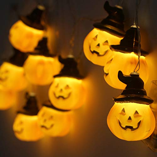 Indexshop Halloween String Lights 10 LED Pumpkin Lights 3D Jack-O-Lantern Battery Operated Lantern Halloween Decorations Lights for OutdoorYardDormRoom Yellow