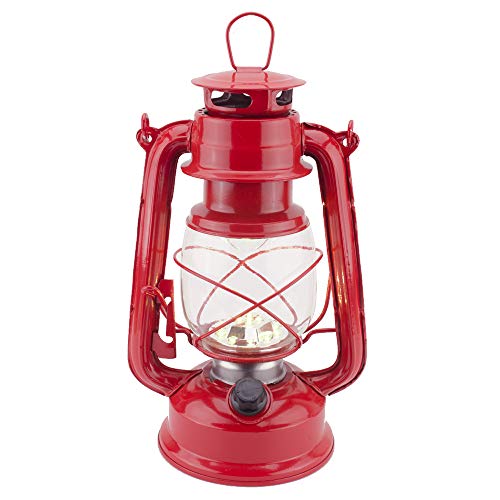Vintage Hurricane Lantern Rechargeable Warm White Battery Operated Lantern with Dimmer Switch 15 LEDs Metal Hanging Lantern for Indoor or Outdoor Usage Include Charging Cables Red