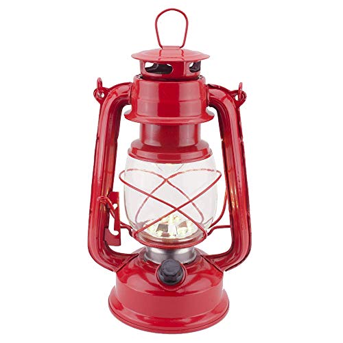 Vintage LED Hurricane Lantern Warm White Battery Operated Lantern Antique Metal Hanging Lantern with Dimmer Switch 15 LEDs 150 Lumen for Indoor or Outdoor Usage Red Renewed