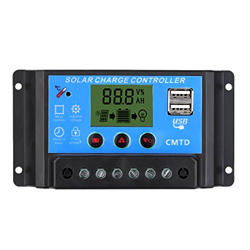 Fesjoy 10A 20A30A 12V24V Solar Charge Controller with LCD Display Auto Regulator Timer Solar Panel Battery Lamp LED Lighting Overload Protection，Intelligent PWM Charge