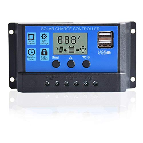 Fuhuihe 20A 12V24V Intelligent Solar Panel Charge Controller with LCD Display USB Port overcurrent Protection Solar Charge Regulator for Solar Panel Battery lamp LED Lighting