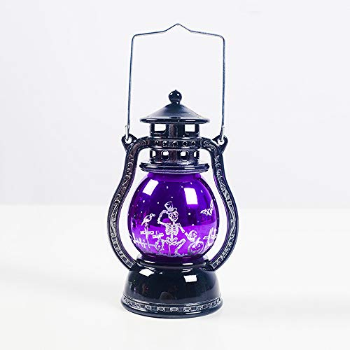 Halloween Built-in Button Battery Lamp Hanging Pumpkin Retro Lights Lantern Harvest Festival Decoration Purple