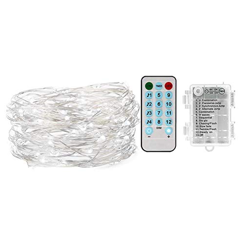 LED Decorative Light5M 50 Light Sound Activated Copper Wire Battery Lamp with Remote Control for Home Party Decor White
