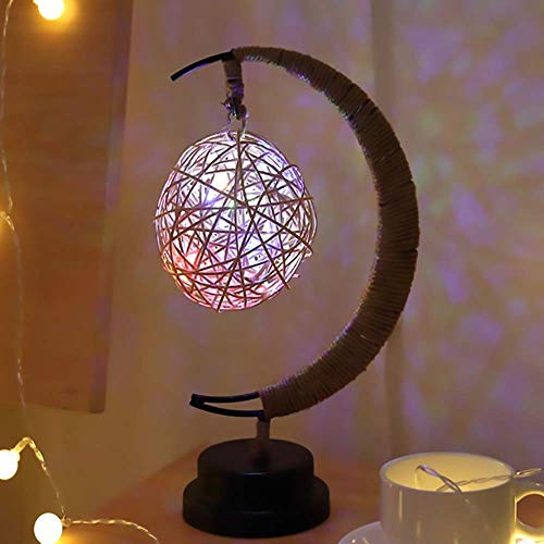 Zzyff Villa Led Stars Moon Rattan Ball Apple Christmas Glass Lampshade Battery LampTable LampNight Light Manual Hemp RopeHigh-end Gift Box Color  Multi-Colored Style  Ball