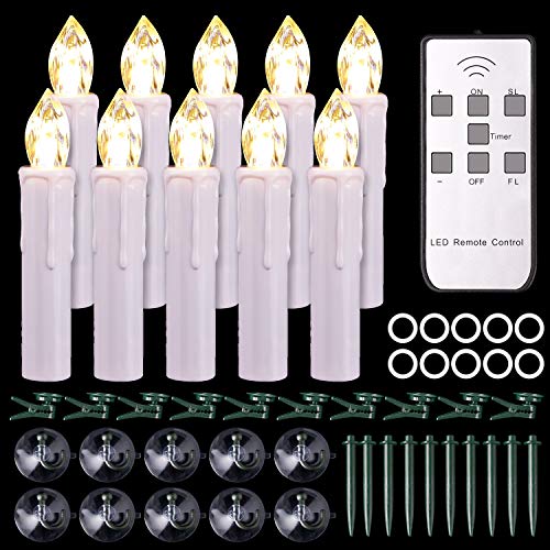 10 PCS LED Window Candles with Remote Timer 4 Inch Short Flameless Taper Candles Battery Christmas Tree Candles with Removable SpikesClipsSuction Cups Warm White Light