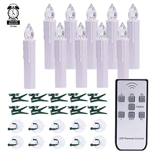 10 PCS LED Window Candles with Timer Battery Operated Mini Taper Candle Lights Christmas Tree Candles Perfect for Home Decoration Chandelier Wedding Warm White