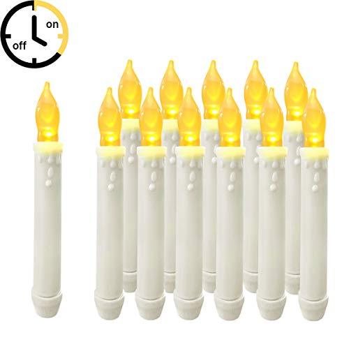 12PCS Battery Operated Flameless LED Timer Taper Window Candles Lights Wedding ChurchesFloating Candles For Birthday Party Decorations Yellow