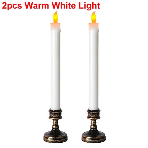 MAYiT LED Taper Candles Flameless Flickering Window Candle Lights with Retro Holders Holder Battery Operated for Hotel Home Bar Wedding Decoration