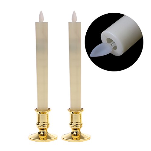 OHTOP 2Pc Window Candles Window Candle Lights Flameless Electric Led Candle Tea Lights Flickering Tea Lamp with Removable Gold Base