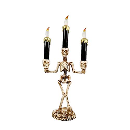 Yuxiale Battery Operated 3-Tier Candelabra Led Window Candle Light Wax Dipped Flameless Skull Candlestick Halloween Party Decoration